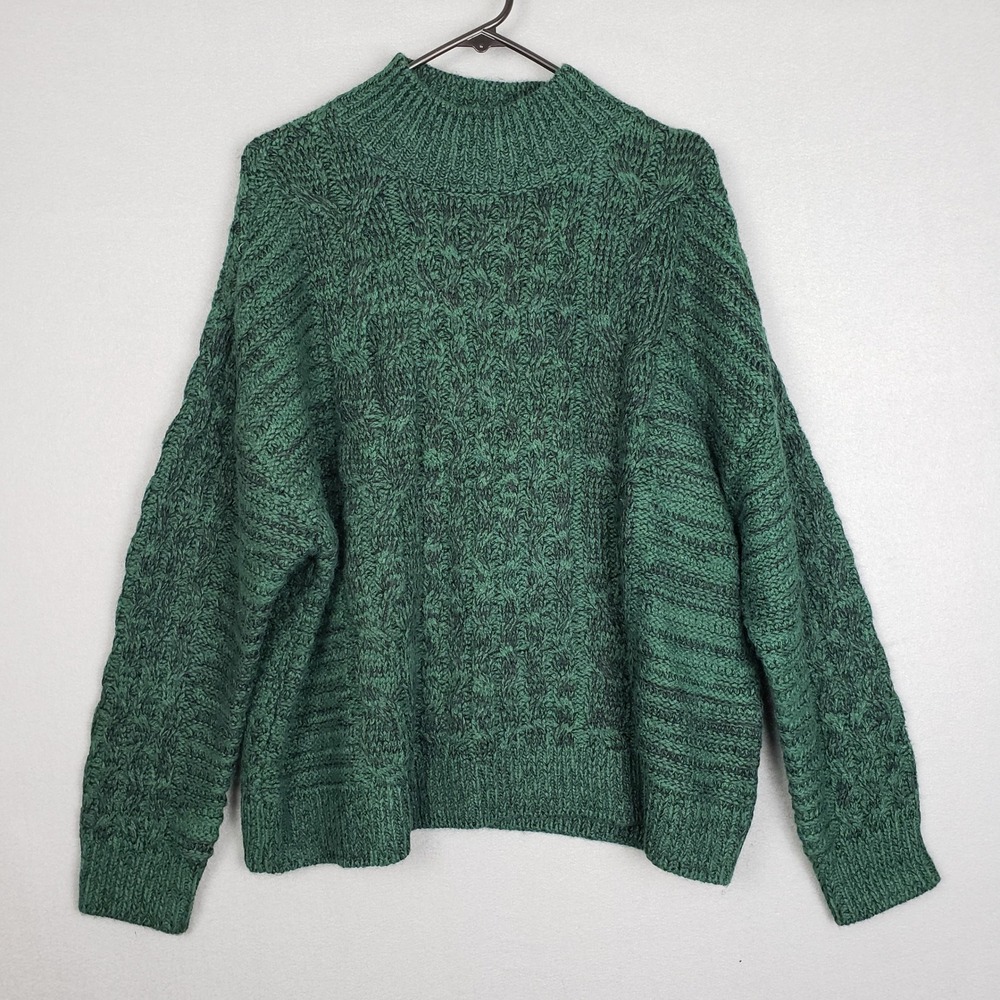 Margeaux & Ellie L High Neck Pullover Sweater Green Heathered Chunky Relaxed Fit
